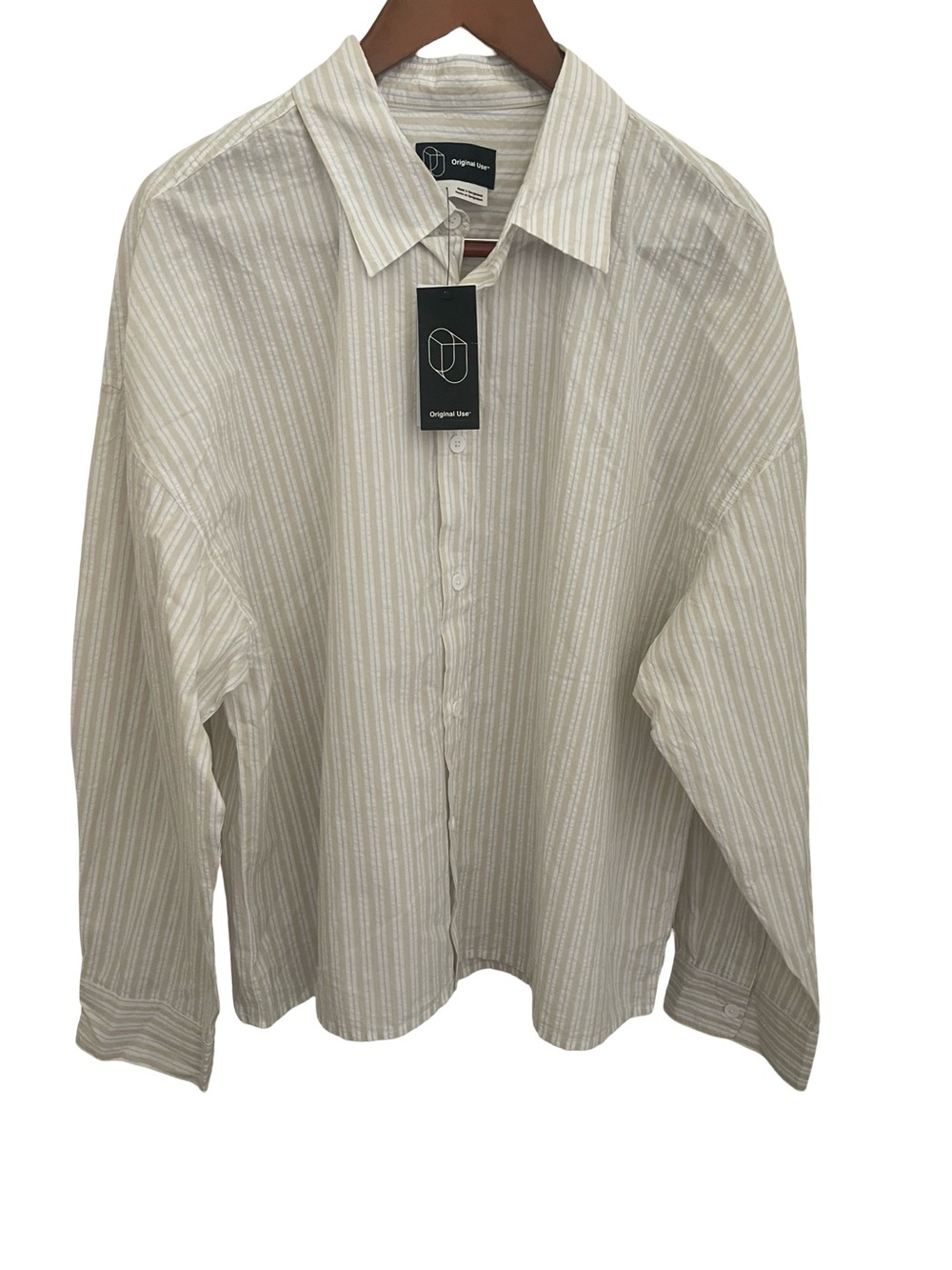 NWT Original Use Men's Striped Seersucker Long Sleeve Button-Down Shirt